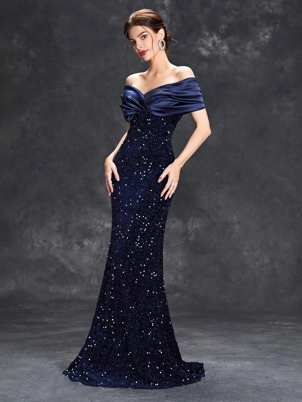 Women's Sequin Maxi Dress | Off-Shoulder Christmas Party Gown
