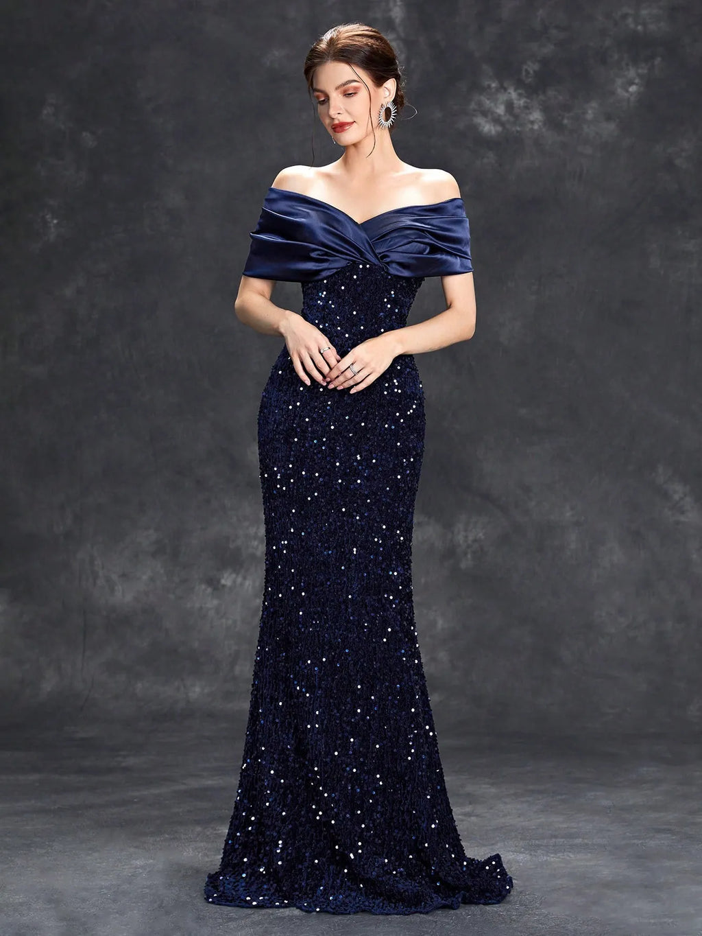 Women's Sequin Maxi Dress | Off-Shoulder Christmas Party Gown