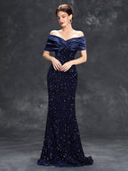 Women's Sequin Maxi Dress | Off-Shoulder Christmas Party Gown