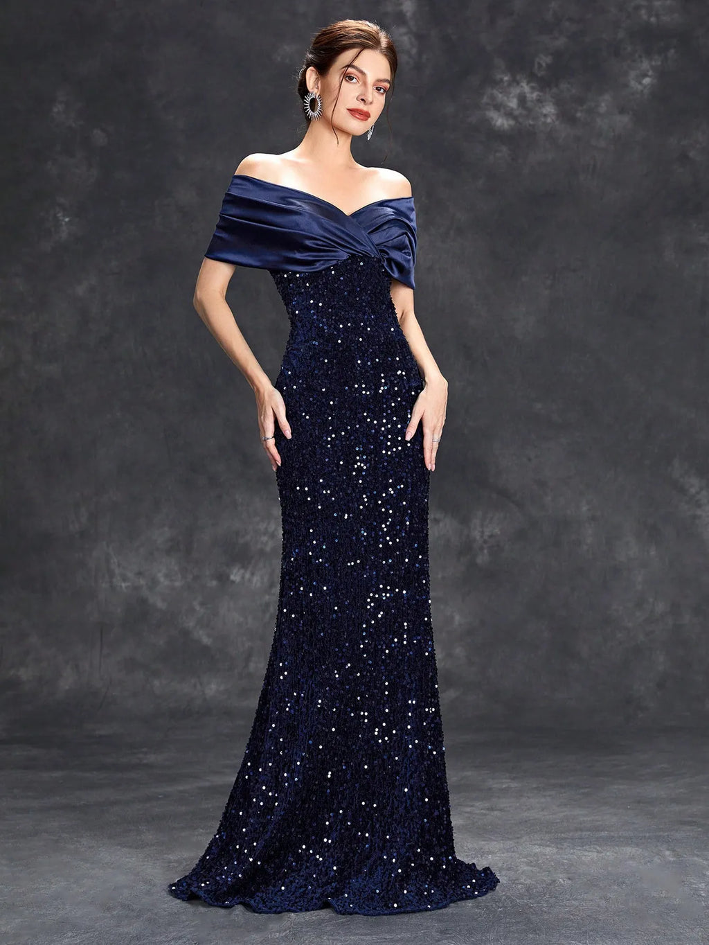 Women's Sequin Maxi Dress | Off-Shoulder Christmas Party Gown