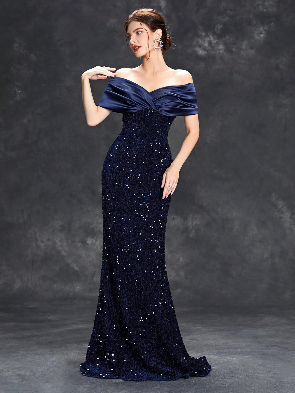 Women's Sequin Maxi Dress | Off-Shoulder Christmas Party Gown