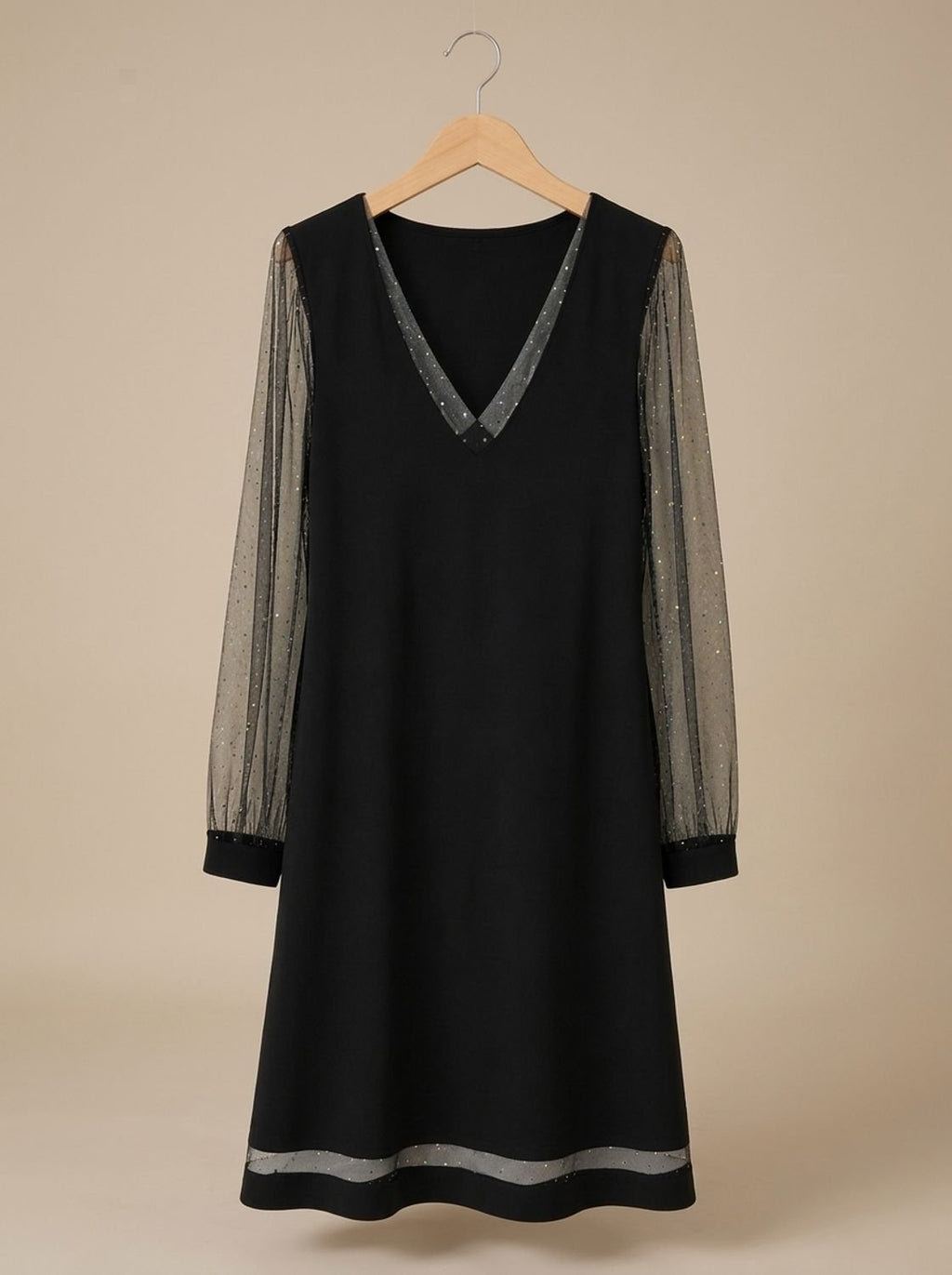 Women's Christmas Party Dress with Glitter Mesh Sleeves