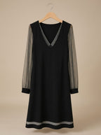 Women's Christmas Party Dress with Glitter Mesh Sleeves