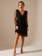 Women's Christmas Party Dress with Glitter Mesh Sleeves
