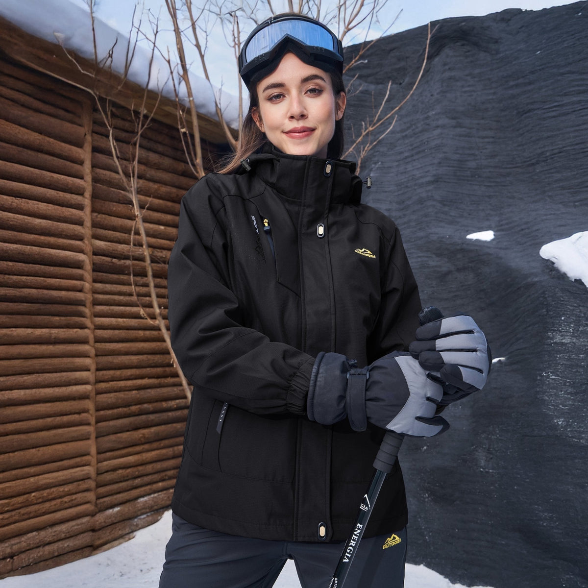 Veste de ski 3-en-1 pour femme avec capuche et doublure en polaire