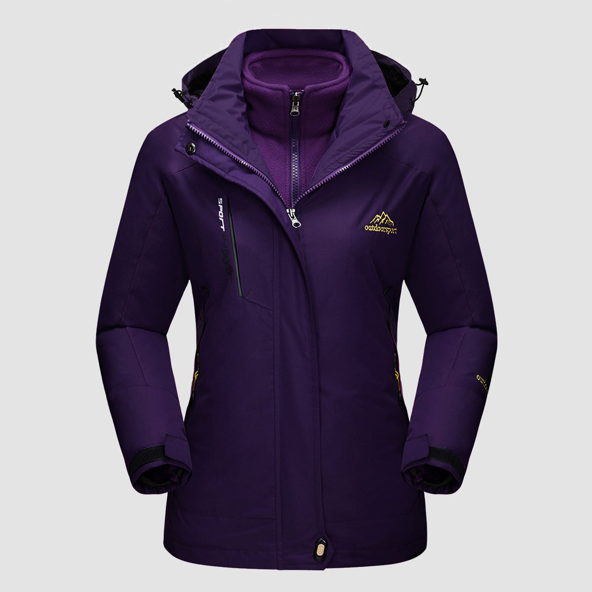 Veste de ski 3-en-1 pour femme avec capuche et doublure en polaire