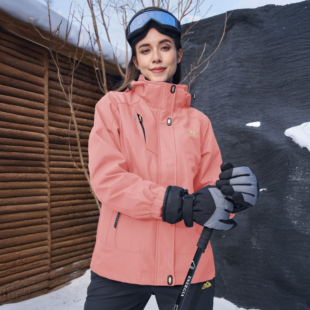 Veste de ski 3-en-1 pour femme avec capuche et doublure en polaire