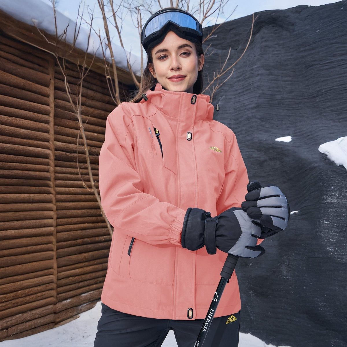 Veste de ski 3-en-1 pour femme avec capuche et doublure en polaire