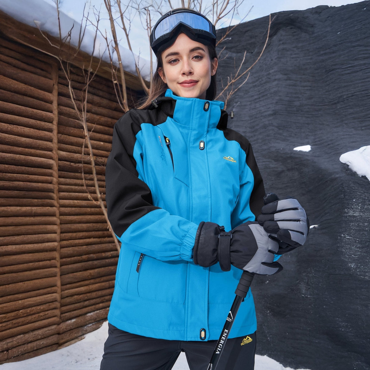 Veste de ski 3-en-1 pour femme avec capuche et doublure en polaire