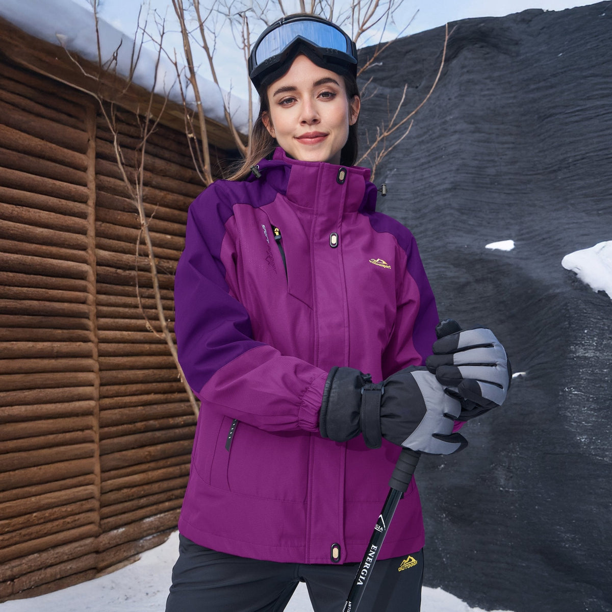 Veste de ski 3-en-1 pour femme avec capuche et doublure en polaire