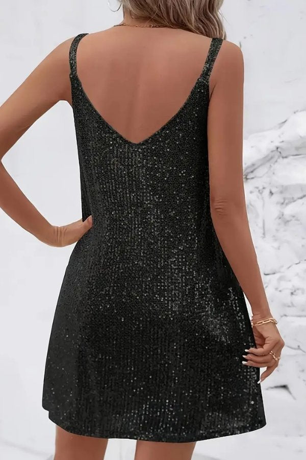 Robe courte à sequins pour femme | Robe de soirée à col en V