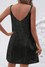 Robe courte à sequins pour femme | Robe de soirée à col en V