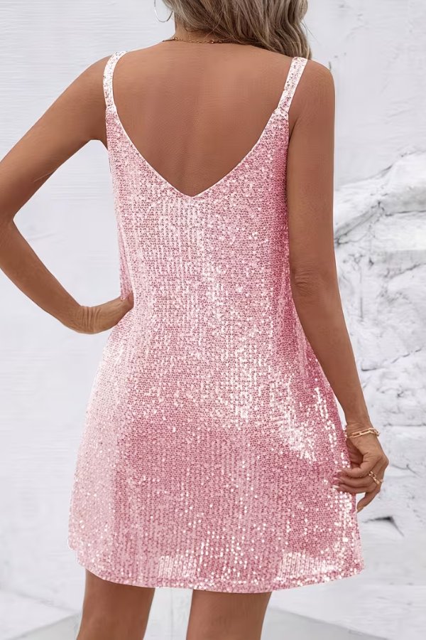 Robe courte à sequins pour femme | Robe de soirée à col en V
