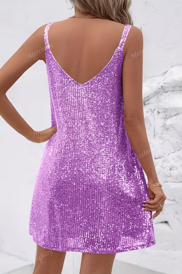 Robe courte à sequins pour femme | Robe de soirée à col en V