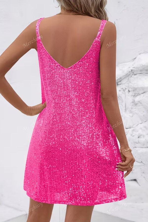 Robe courte à sequins pour femme | Robe de soirée à col en V