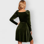 Robe portefeuille courte en velours pour femme | Manches longues, col en V