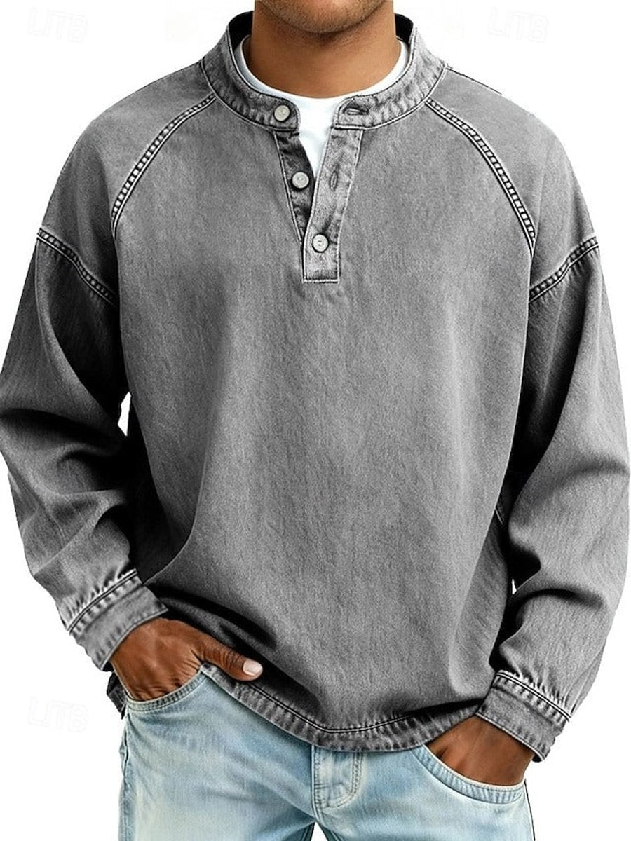 Men's Retro Henley Raglan Sweatshirt