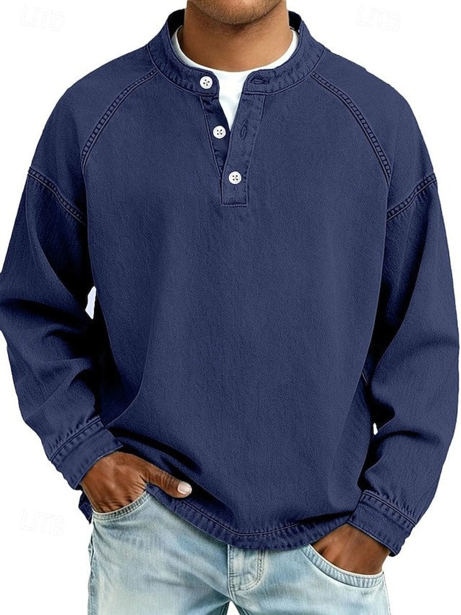 Męska retro bluza henley z rękawami raglanowymi