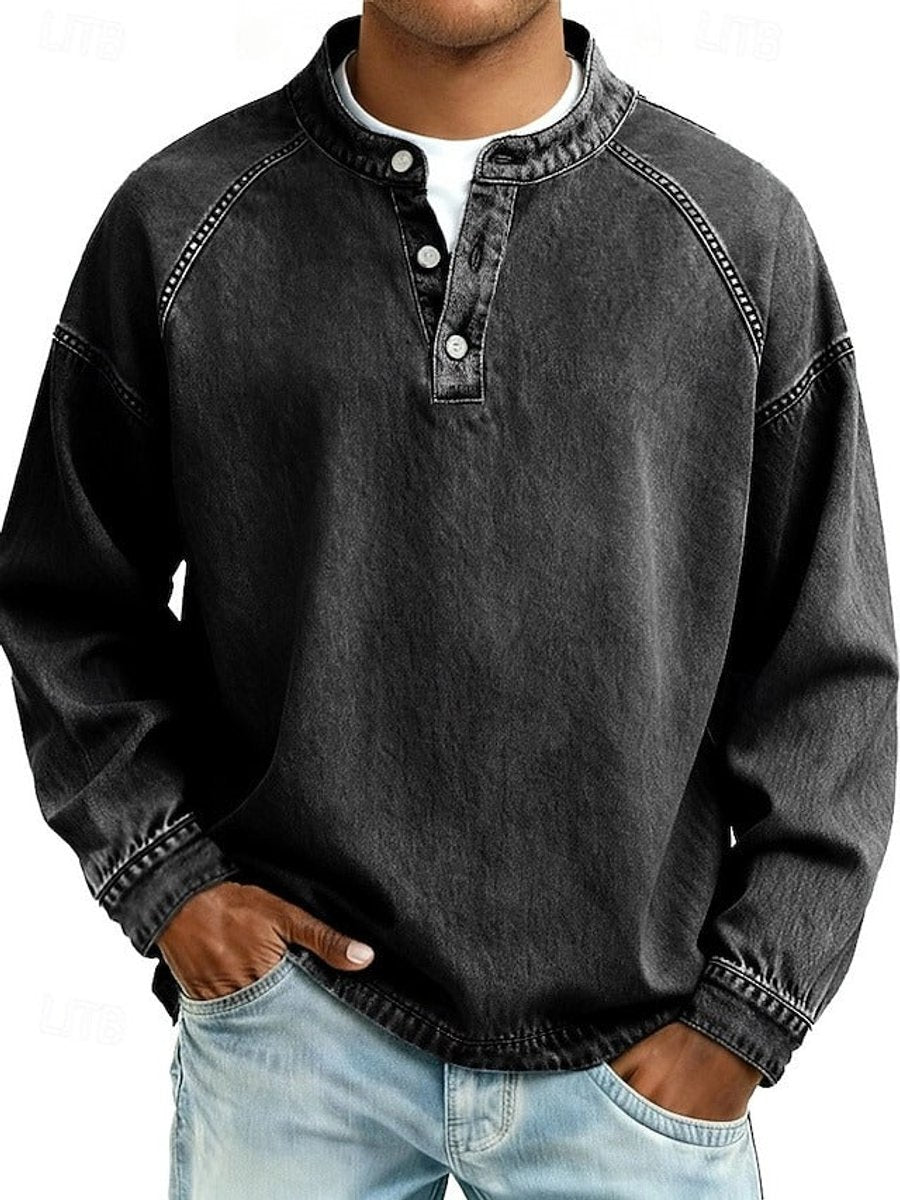 Męska retro bluza henley z rękawami raglanowymi