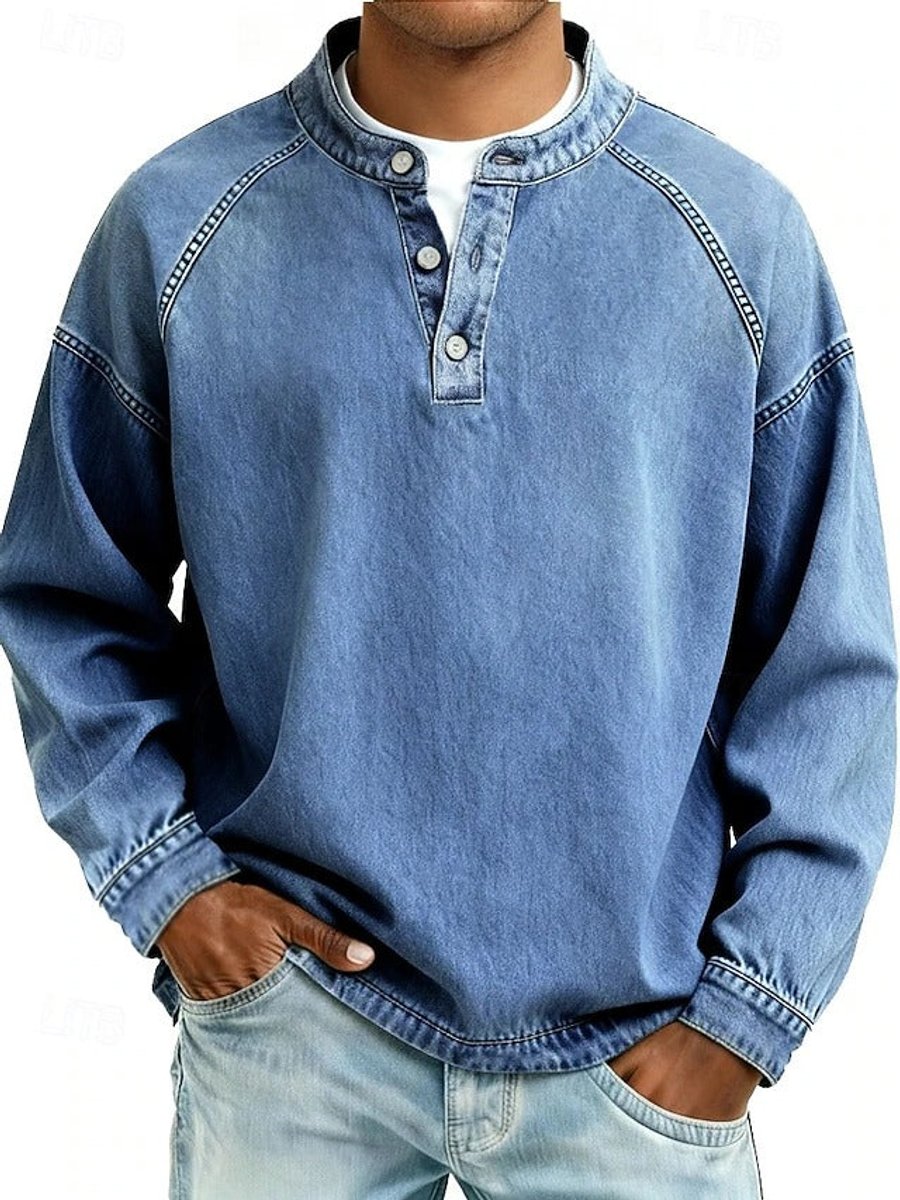 Męska retro bluza henley z rękawami raglanowymi