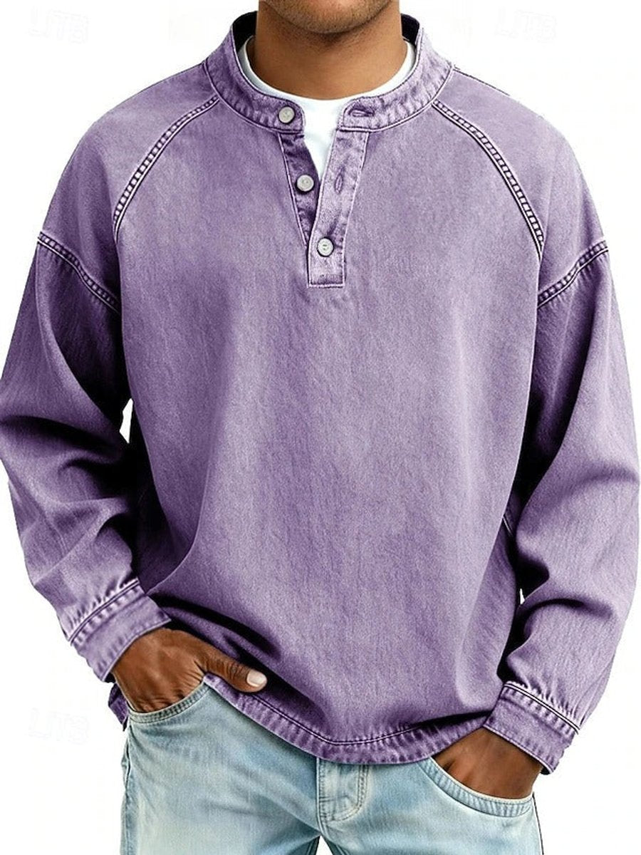 Męska retro bluza henley z rękawami raglanowymi