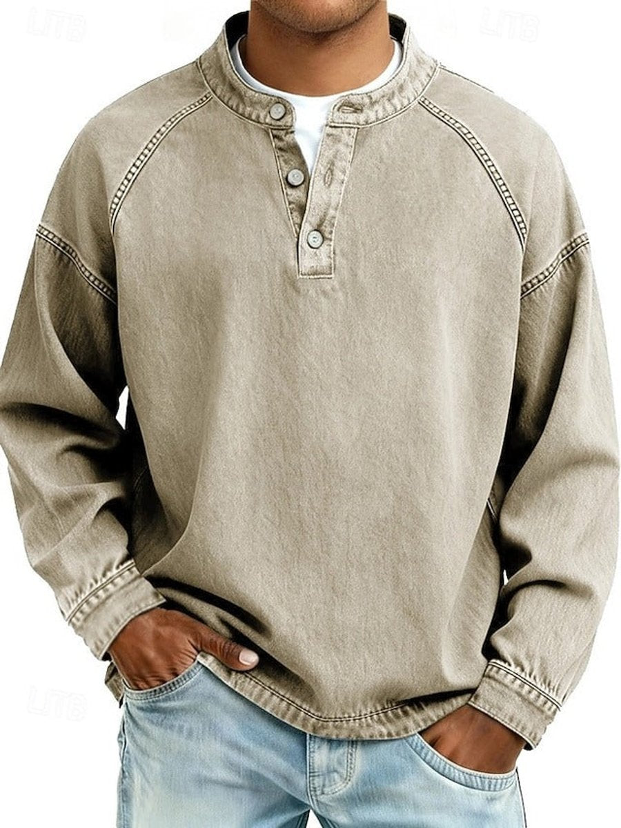Męska retro bluza henley z rękawami raglanowymi