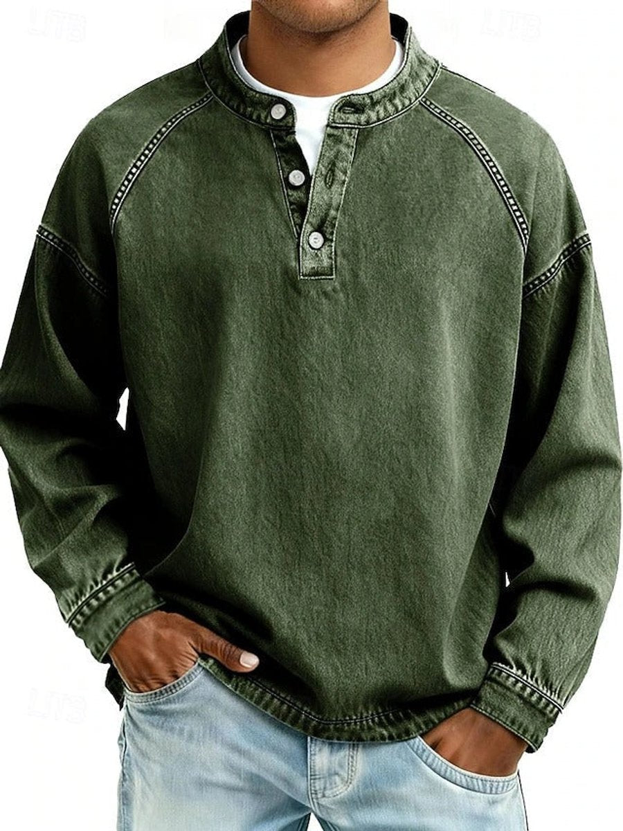 Męska retro bluza henley z rękawami raglanowymi