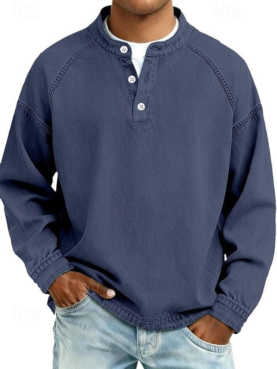 Męska retro bluza henley z rękawami raglanowymi