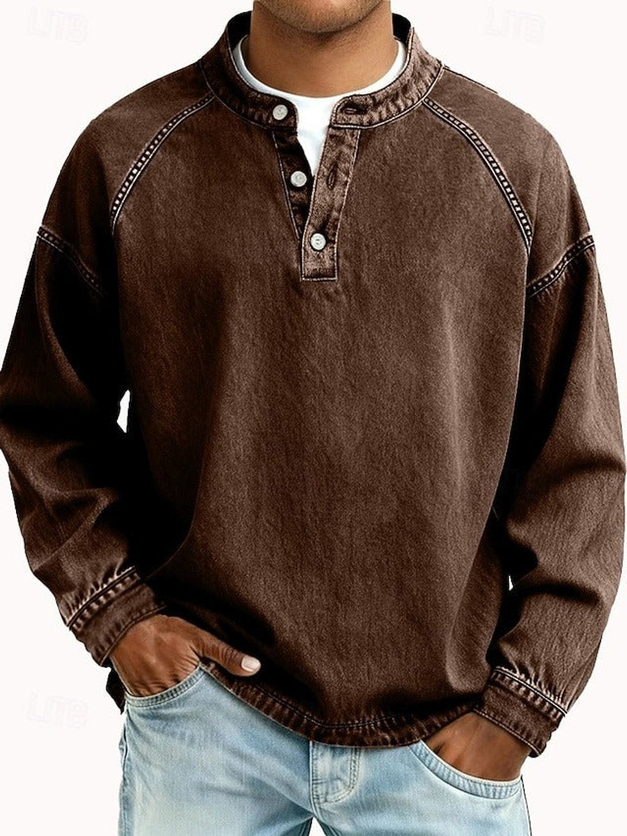 Męska retro bluza henley z rękawami raglanowymi