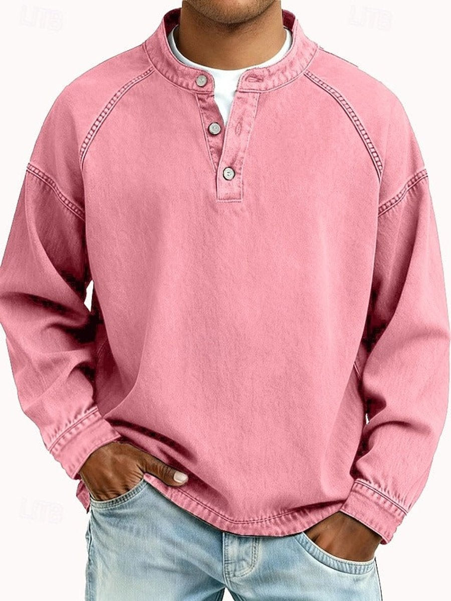 Męska retro bluza henley z rękawami raglanowymi