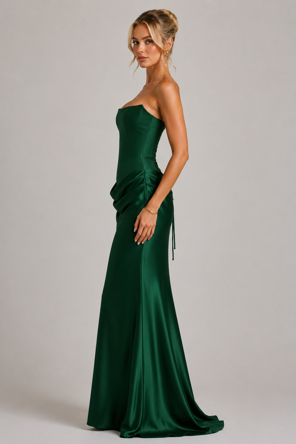 Women's Strapless Satin Maxi Evening Dress