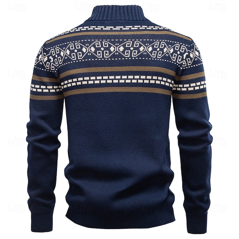 Cardigan en maille à motif Fair Isle pour homme | Col montant et fermeture éclair intégrale