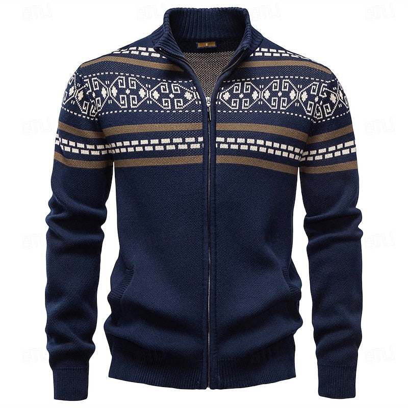 Cardigan en maille à motif Fair Isle pour homme | Col montant et fermeture éclair intégrale