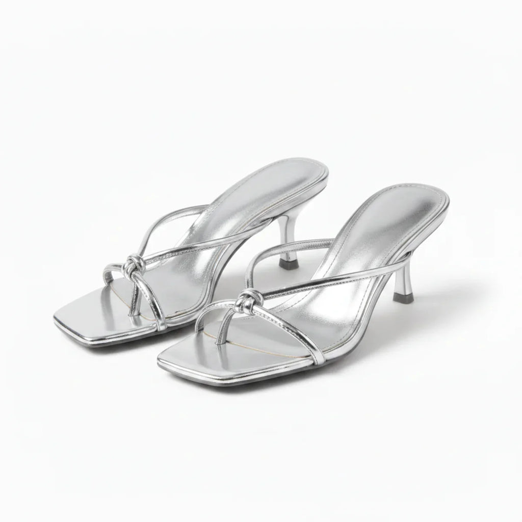 Women's Leather Mule Heeled Sandals for Summer